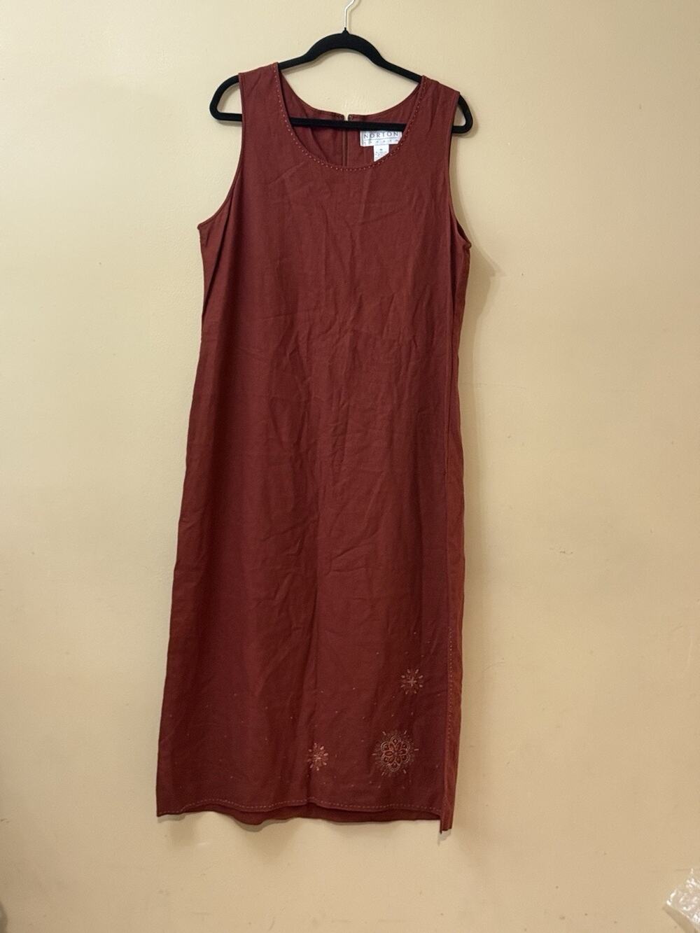 Cottagecore Boho Norton Studio Linen Blend Maxi Dress Terracotta Rust Size 16
